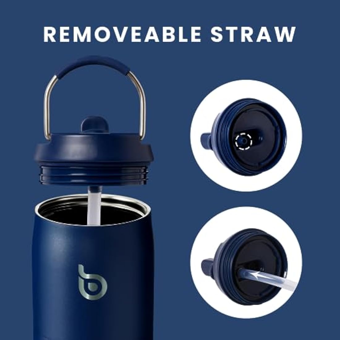 Bottle Bottle Insulated Water Bottle 950ml(32oz) with Straw and Lid for Sports and Gym Stainless Steel Metal Drink Flask for Hot Water with Handle (Indigo Blue)