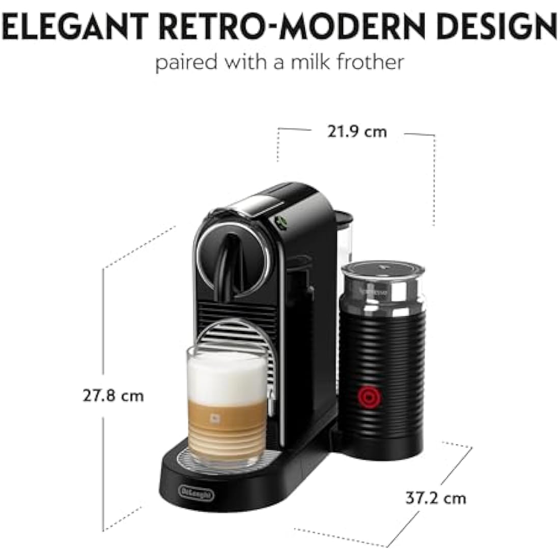 Nespresso Citiz Coffee Machine with Aeroccino Milk Frother by De'Longhi for Original Coffee Pods, Latte, Cappuccino, Espresso, Starter Capsule Set Included, ENV267.BAE, Black