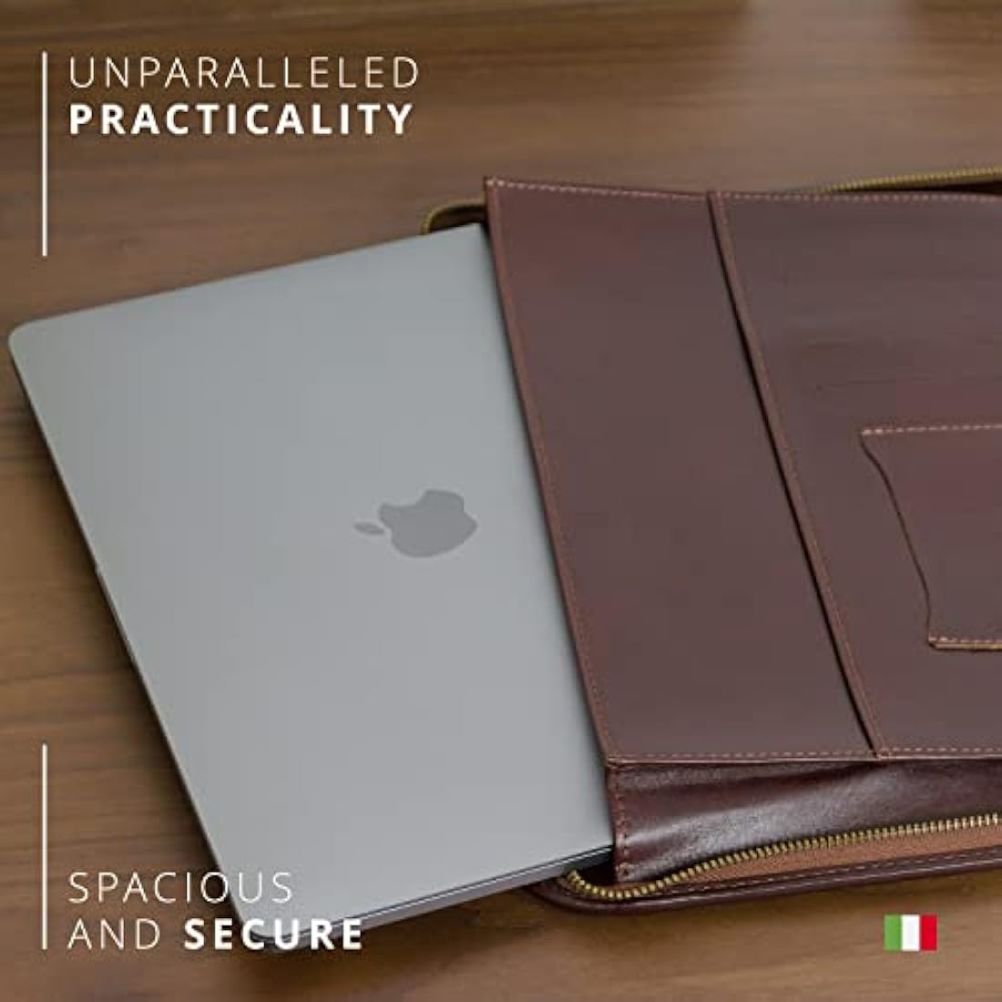 Maruse Luxury Leather Portfolio – Zip-Around Executive Folio & Organiser, Laptop & iPad Sleeve – Handmade in Italy, Brown
