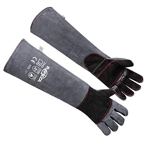 RAPICCA Animal Handling Gloves Bite Proof Reinforced Leather Padding Dog,Cat Scratch,Bird Handling Falcon Gloves Grabbing,Reptile Squirrel Snake Bite 22in/56cm
