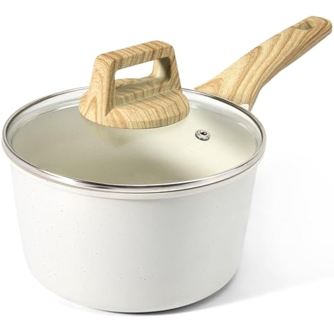 GiPP Nonstick Sauce Pan with Lid - 3.6L Small Sauce Pot Non Stick Cooking Pot with Stay-Cool Handle, Kitchen Pots Granite Saucepan Induction Compatible, PFOA Free(White, 20cm)