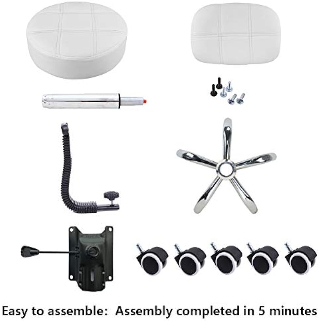 KKTONER Round Rolling Stool with Back PU Leather Height Adjustable Swivel Drafting Work SPA Salon Stools Chair with Wheels (White)