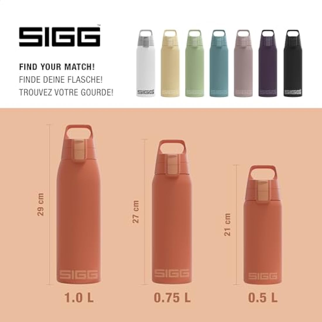 SIGG - Insulated Water Bottle - Shield Therm One - Suitable for Carbonated Beverages - Leakproof - Dishwasher Safe - BPA Free - 90% Recycled Stainless Steel - 0,5L / 0,75L / 1L