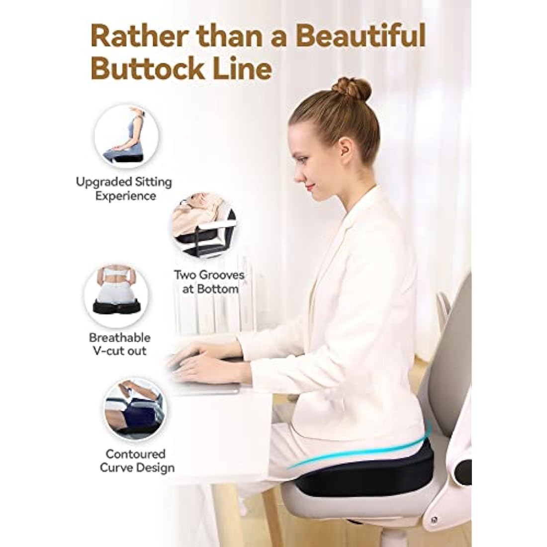 Travel Ease Ergonomic Seat Cushion, Premium Memory Foam Chair Pad with Anti-Slip Base for Long Hours Sitting Comfort, Hip Support Pillow for Office Chair, Car Seat, Gaming Chair (Black)