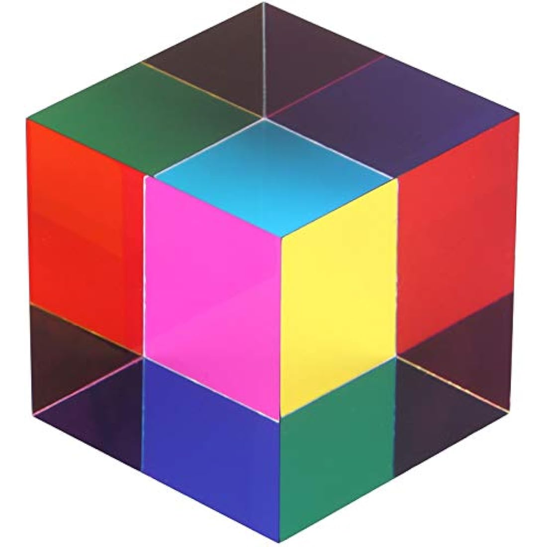 ZhuoChiMall CMY Mixing Colour Cube, 50mm (2 inch) Acrylic Cube Prism, CMYcube for Home or Office décor, STEM/STEAM Desktop Toys, Science Learning Educational Gift for Kids