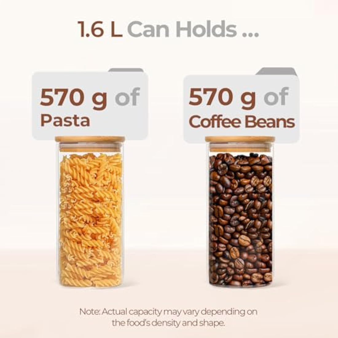 ComSaf 1.6L Glass Storage Containers with Lids, Glass Jars with Bamboo Lids, Clear Food Storage Jar, Round Canister Set of 3, Pantry Organizers and Storage for Pasta Flour Rice Tea Coffee Bean