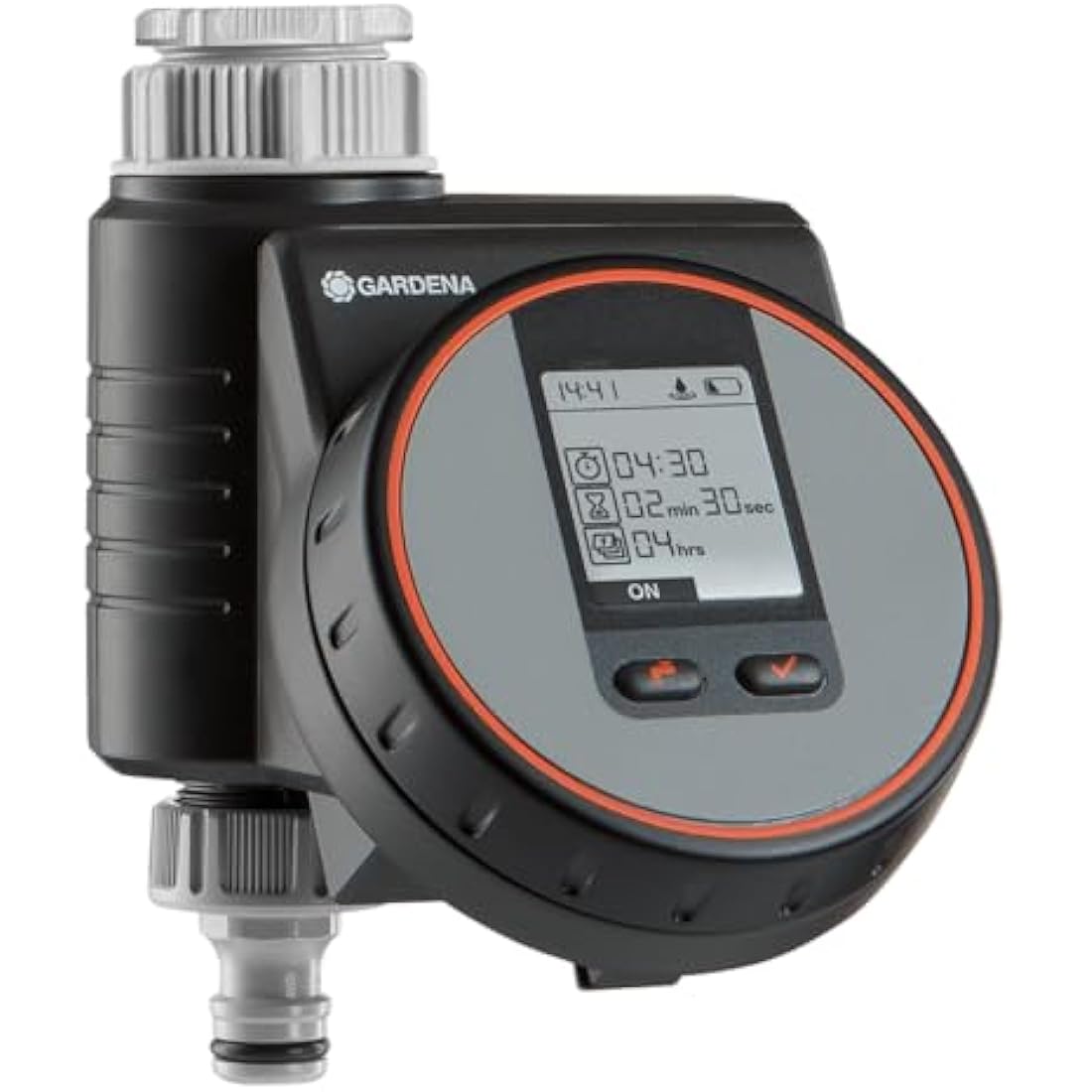GARDENA Flex irrigation controller for quick automatic irrigation for the terrace and balcony, easy to use, Water Now function, Color Black/Grey/Orange 1890-20
