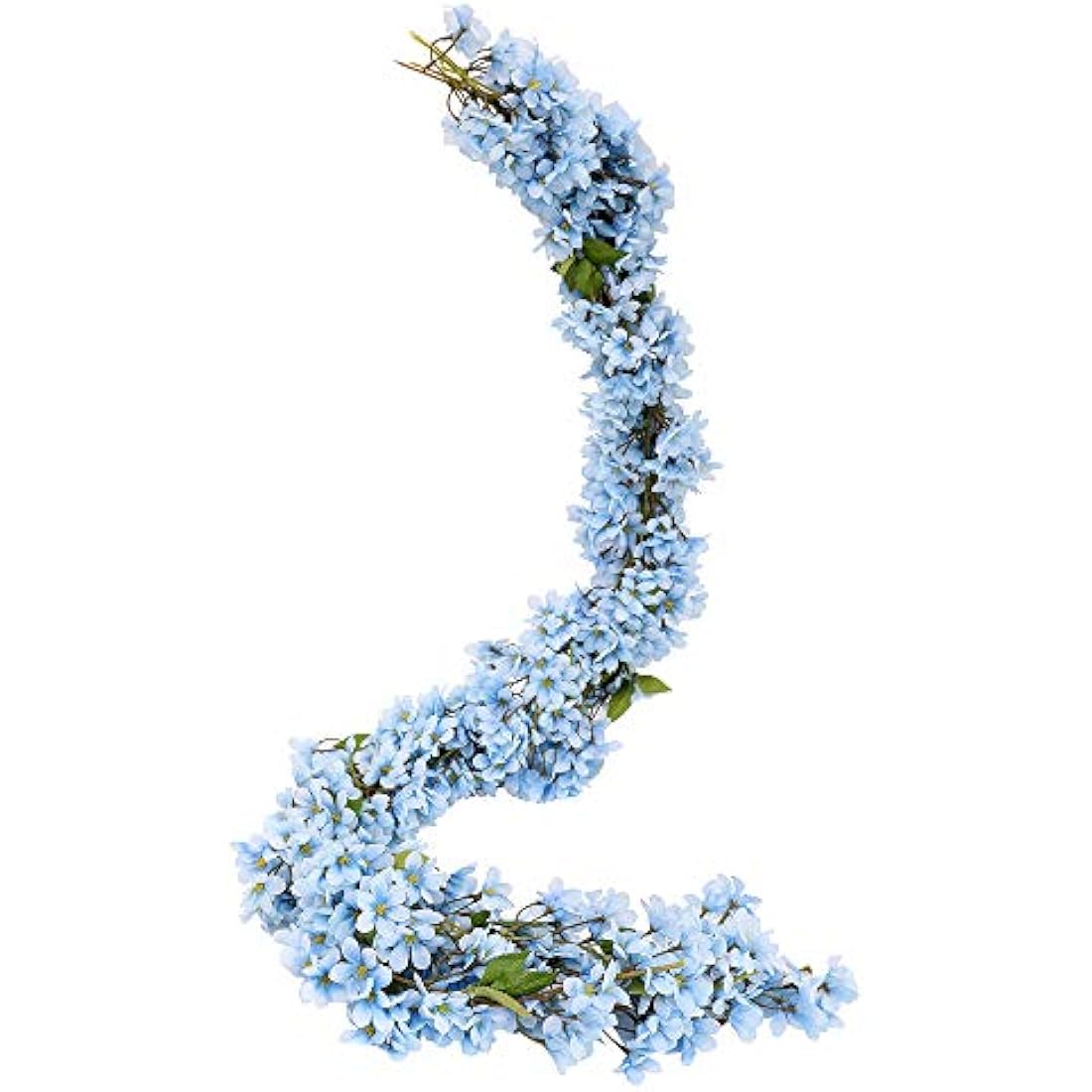 JUSTOYOU 2 x 5.7 ft Artificial Sakura Cherry Blossom Hanging Flowers Vine Fake Sakura Garland Home Garden Wedding Party Decoration (Blue)