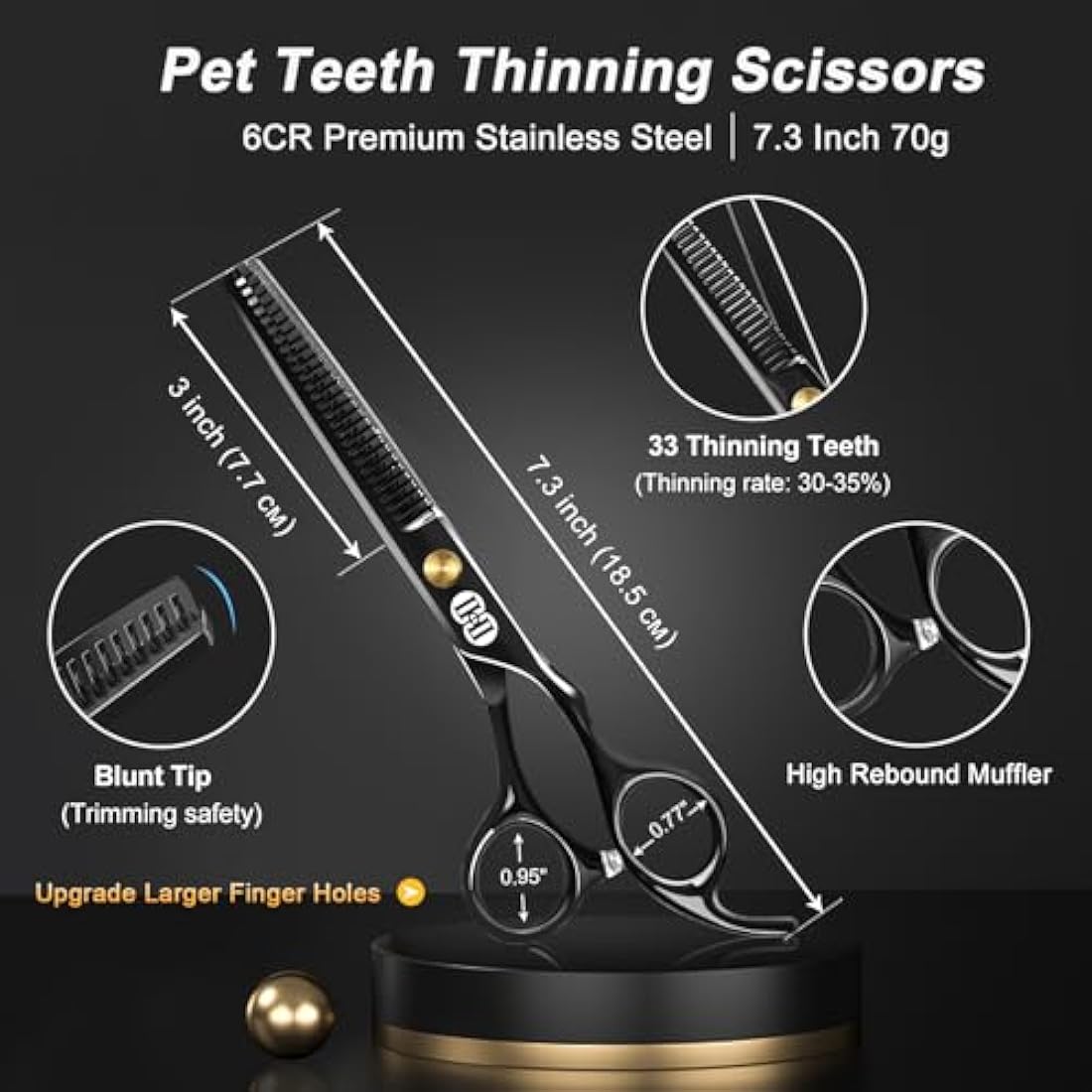 CIICII Dog Grooming Scissors Kit, 10-in-1 Professional Pet Grooming Scissors Set with Safety Round Tip (Dogs/Cat Hair Cutting Trimming Thinning Shears with Curved Scissor) for DIY Home Salon (Black)