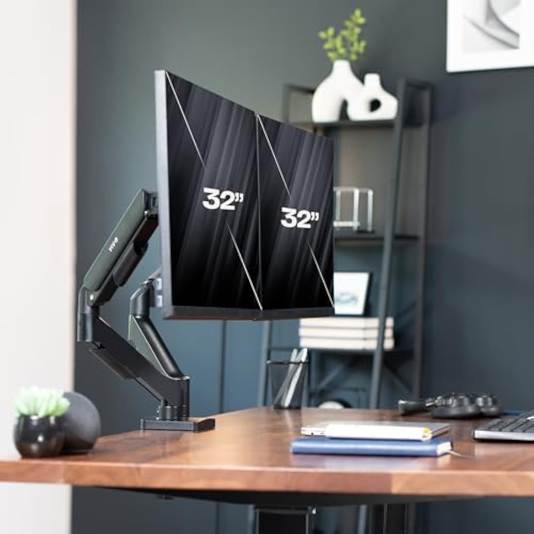 VIVO Dual Arm Monitor Desk Mount Height Adjustable, Tilt, Swivel, Counterbalance Pneumatic Stand, VESA Bracket Arm Fits Most Screens up to 32 inches, Classic, STAND-V002O