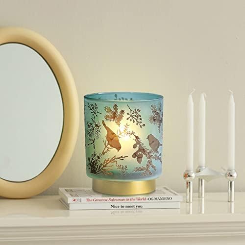 MJ PREMIER Battery Operated Table Lamps, Battery Lamps Indoor Glass Shade, Cordless LED Lamps with Timer, Gold-Tone Metal Base, Teal Lamps for Living Room/Bedroom/Home Decor
