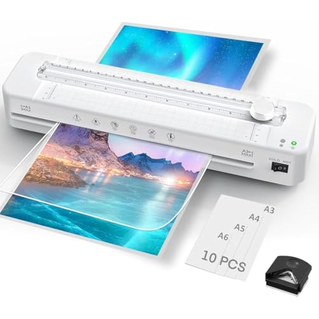 Raycial Laminator A3 Laminator Machine with Laminating Pouches for A3/A4/A5/A6, Fast Warm-up, Built-in Cutter and Corner Rounder for Home Office School Use