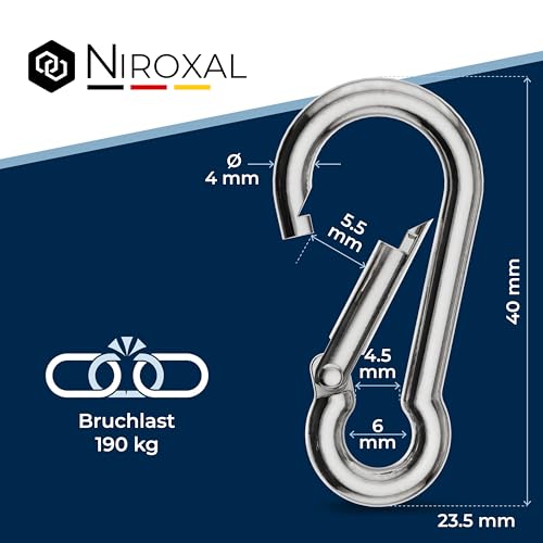 50 Pieces 4-mm Stainless Steel snap Hook Without Thimble Made of V4A Robust Shape Without Eye Breaking Load 590 kg snap-on Hooks fire Brigade Carabiner 316 4x40-mm