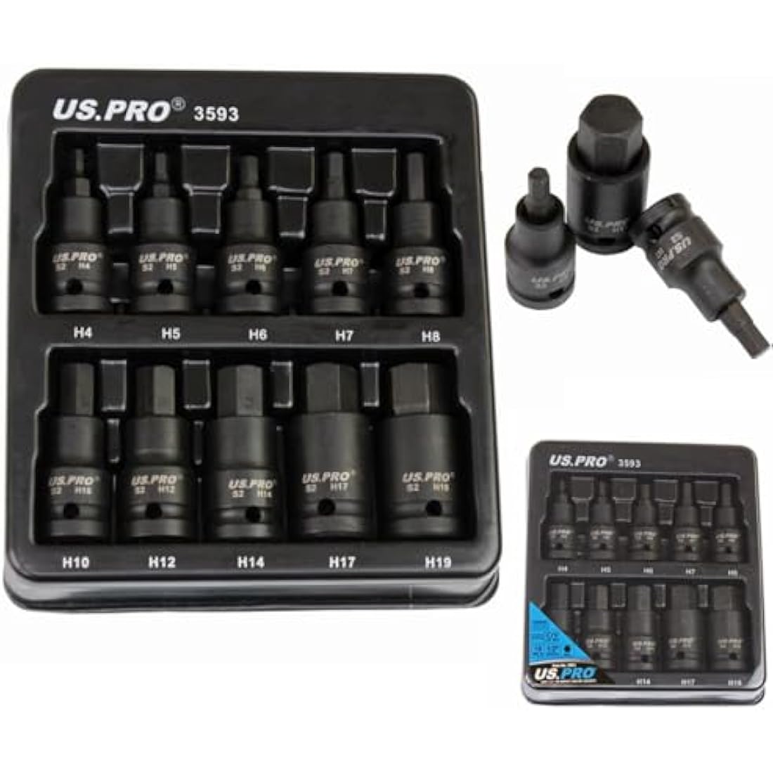 US PRO Tools 10pc Impact Hex Bit Socket Set 1/2'' Drive 4mm to 19mm 3593