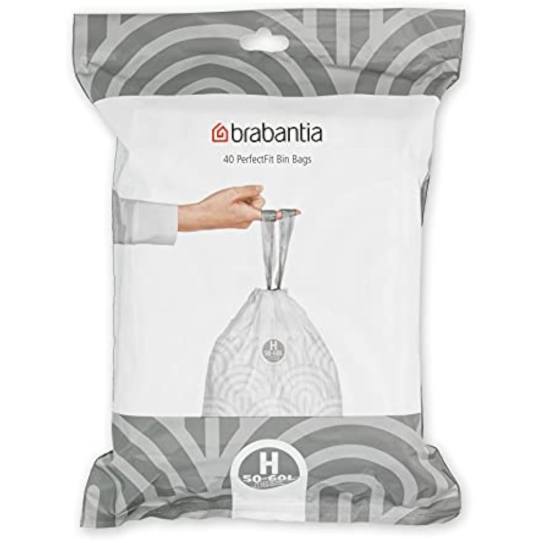 Brabantia PerfectFit Bin Liners (Size H/50-60 Litre) Thick Plastic Trash Bags with Tie Tape Drawstring Handles (40 Bags)