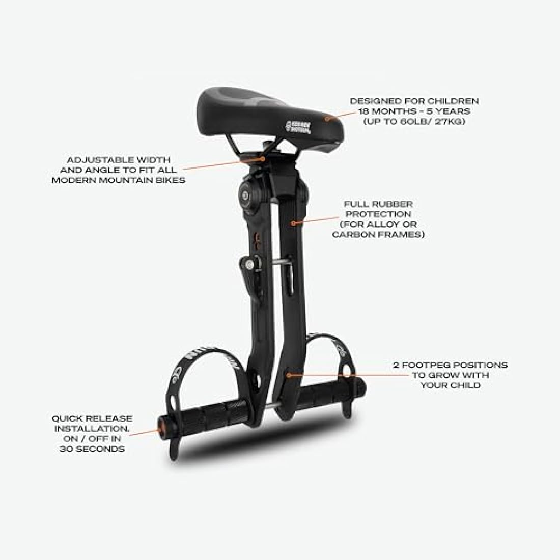 Kids Ride Shotgun - Child Bike Seats - Front Mounted, For children aged 2~5 years, Fits Most Adult Modern Mountain Bikes, Adjustable for Comfort