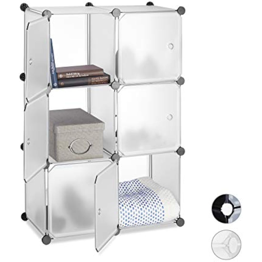 Relaxdays Shelving System with 6 Doors, DIY, Cubes, Handles, Partition, Plastic, HWD: 97.5x66x32 cm, Transparent