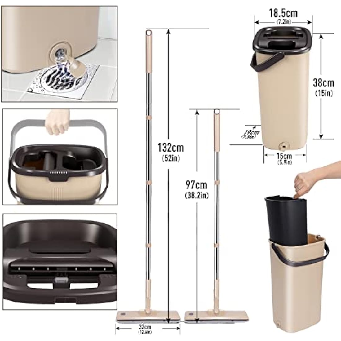 Masthome Mop and Buckets Sets, Flat Mop and Bucket Set, Microfibre Squeeze Mops for Cleaning Floors with 6pc Reusable Pads for Wet & Dry Use, Floor Mops for Cleaning Hardwood Laminate Tile Floors