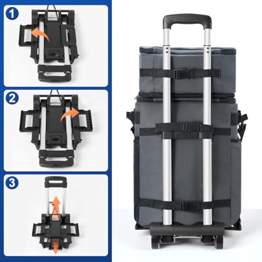 Odoland Cooler Box on Wheels, Leakproof Insulated Soft Rolling Cooler Bag with Stable All Terrain Cart and Handle Collapsible for Camping Beach Fishing Picnic with 6 Ice Cold Pack