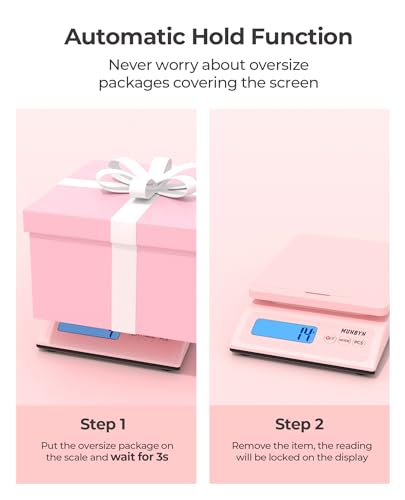 MUNBYN Shipping Scale, Accurate 30kg 66lb/0.1oz Postal Scale, with Pink Style, Hold/Tear/PCS Function, Auto-Off, Battery & AC Adapter, Back-Lit LCD Display, Digital Scale for Packages, Letters, Food