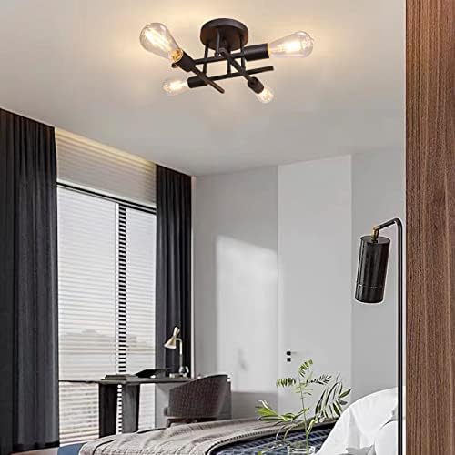 Hudi Fyier Modern Chandelier - 4 Light Industrial Vintage Style Ceiling Light for Bedroom, Kitchen, Dining Room, Loft, Office