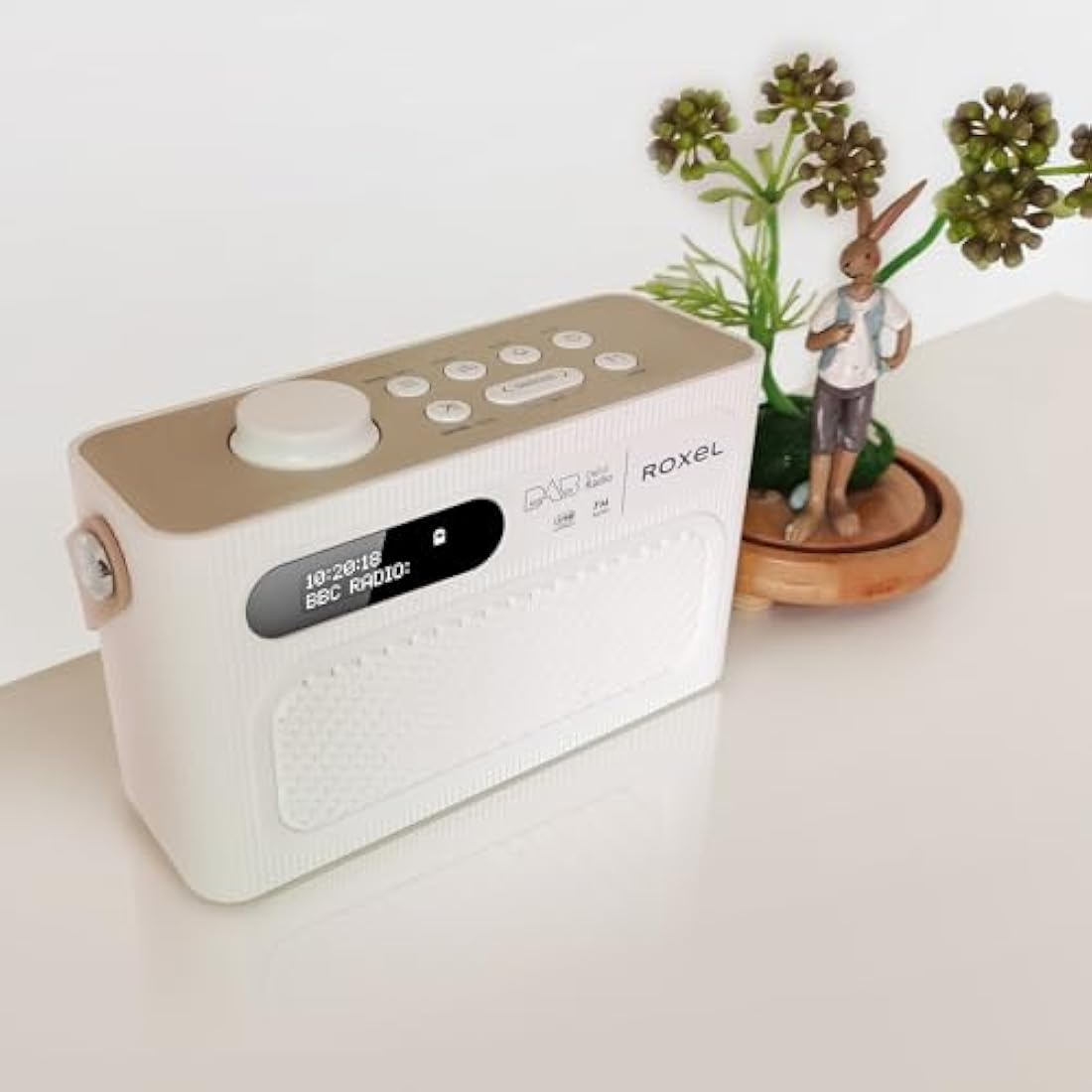 Roxel RDR-40 Stereo DAB/DAB+ Digital and FM Radio Portable Wireless Speaker with Dual Alarm Clock Function, USB & Micro SD MP3 Playback Function, 3.5mm Headphone Output(White)