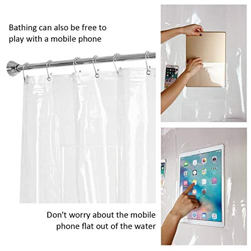 Plutreas Shower Curtain Liner with 9 Pockets, 72in x 72in (Clear)