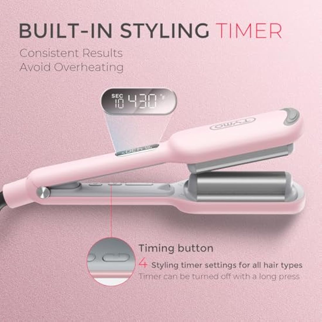 TYMO ROVY Hair Waver Crimper - Hair Curler, Deep Waver Curling Iron, Ionic Curling Wand with Ceramic Tourmaline Barrel for Women, Anti-Scald, Quick & Easy, Dual Voltage, Pink 25mm