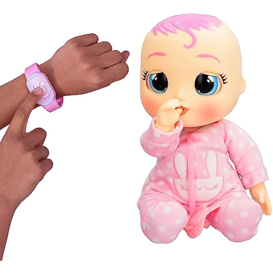 Cry Babies Newborn Coney - Deluxe Interactive Newborn Doll with A Smart Bracelet, Real Tears and Baby Accessories-Gift Toy for Girls and Boys Ages 18 Months and Up, Pink