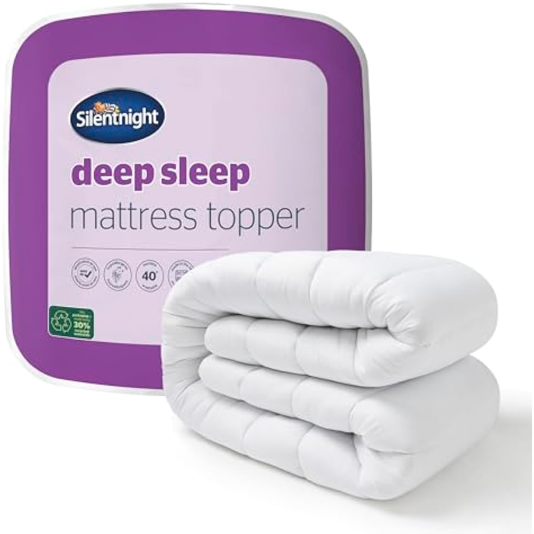 Silentnight Deep Sleep Mattress Topper King Size Bed - Soft Supportive Comfortable Durable Bed Topper with Easy Fit Elasticated Straps - Hypoallergenic and Machine Washable - King - 200x150cm