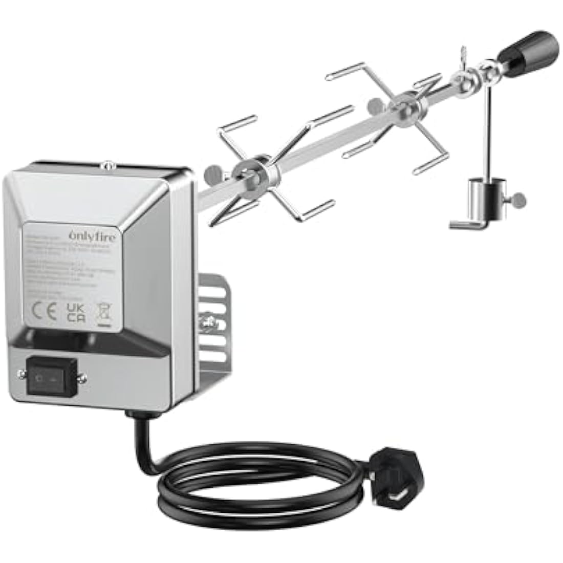 onlyfire BRK-6031 Universal BBQ Rotisserie Kit Chromed Roast Spit Set for Most Gas Barbecue Grills, with Stainless Steel Electric Motor (90cm long)