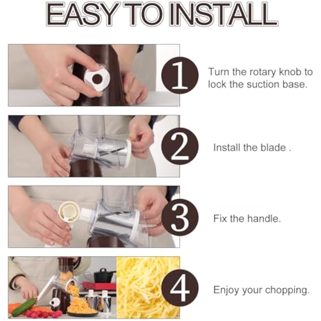 Ourokhome Rotary Cheese Grater Round Mandolin Slicer, Handheld Hashbrown Shredder with 3 Drum Blades, Kitchen Manual Speed Walnut Grinder for Potato, Carrot, Vegetables, Nuts, Zucchini (Coffee)