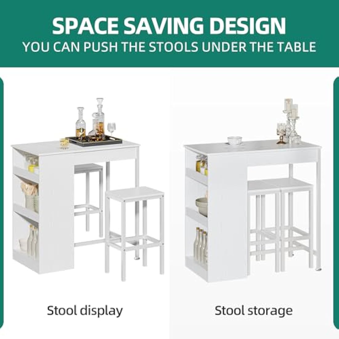 YITAHOME Breakfast Bar Table, Bar Table Set with Bar Stools, 2, Bar Table and Stools Set Dining Bar Tables Footrest and Storage Shelf for Kitchen Dining Room Pub Industrial Steel Frame(White)