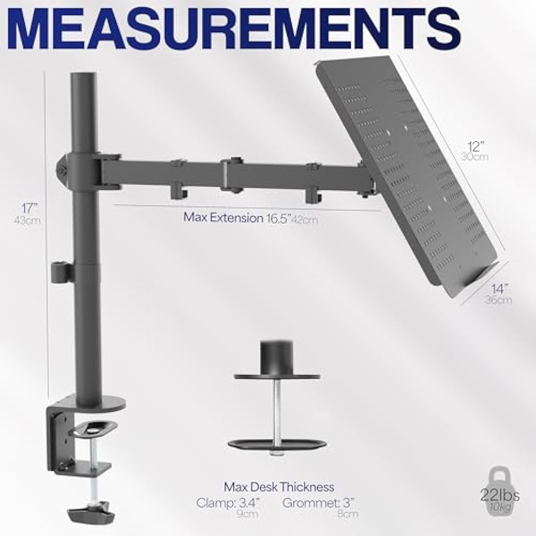 VIVO Single Laptop Notebook Desk Mount Stand - Fully Adjustable Extension with C Clamp (STAND-V001L)