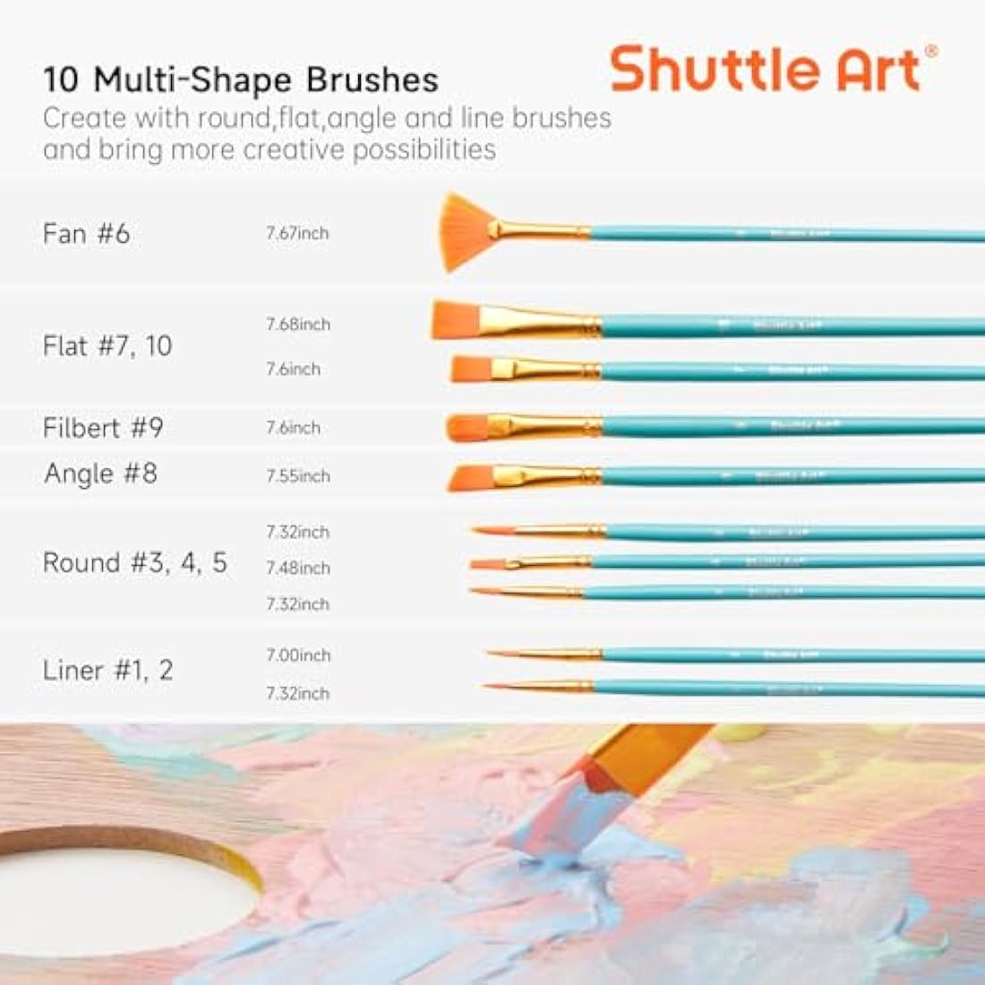 Shuttle Art 40 Pack Pastel Acrylic Paints Set, 30 Colours with 10 Paint Brushes, 60ml/2oz Bottle, High Viscosity, Waterproof for Painting & Crafting on Canvas, Rock, Ceramic, Fabric