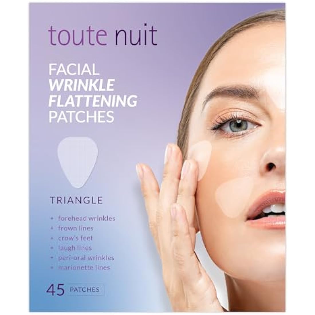 Toute Nuit Facial Wrinkle Flattening Patches, Triangle - Forehead, Around Eyes and Lips Anti-Wrinkle Patches, Face Tape - 45 Patches
