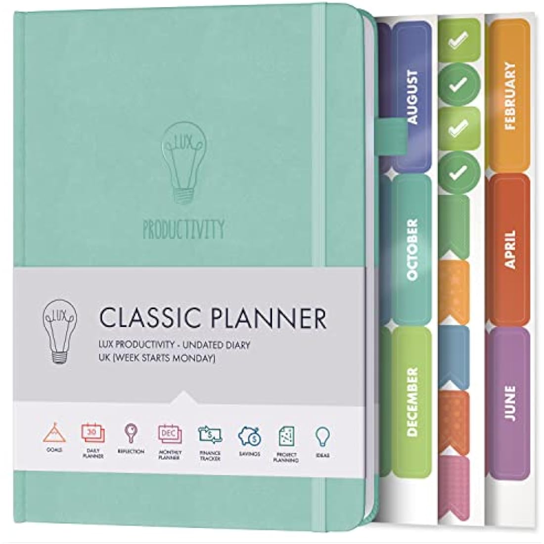 Daily Planner & appointment diary - Gratitude journal, wellness journal & Undated weekly planners and organisers - Desk journals for women & men - LUX Productivity Classic (DUCK EGG BLUE)