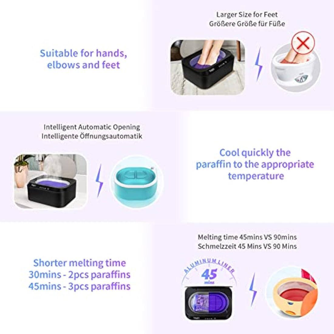 Teglu Updated Paraffin Wax Bath for Hands and Feet 4L with Automatic Lid, Paraffin Wax Machine with 3pcs Paraffin Wax/Glove/Brush for Hand Spa at Home/Salon, 200W, FHC-2222