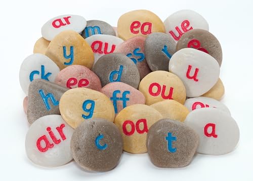 Yellow Door Phonics Pebble Set | ABC Spelling large lowercase letter Stones | Educational Toy for kids age 2 3 4 5 | Durable Outdoor Learning | Set of 64 | learn phonics phonemes diagraphs trigraphs