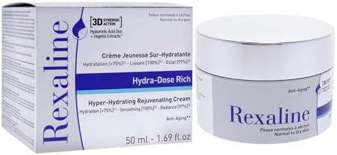 Rexaline - Hydra-Dose Rich - Hyper-Hydrating Rejuvenating Cream - Face moisturizer, anti wrinkle and anti aging cream with Hyaluronic Acid - Soothing and nourishing - Facial care - Dry skin - 50 ml