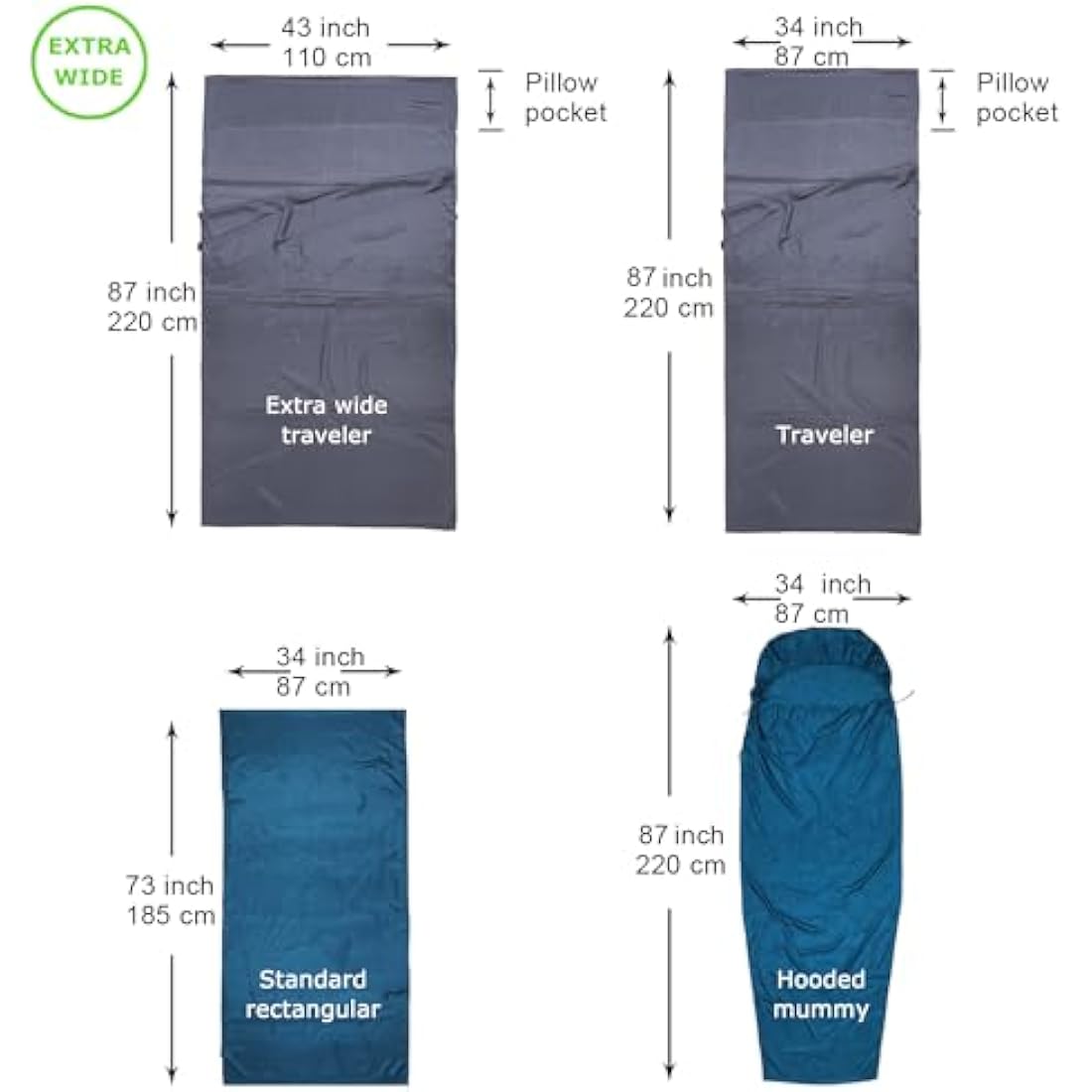 BROWINT Silk Sleeping Bag Liner, Silk Sleep Sack, Extra Wide 220x110cm, Lightweight Travel Sheet for Hotels, Sleeper with Reinforced Gussets