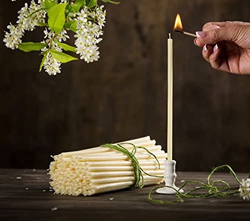 Danilovo Thin Taper Beeswax Candles - Honey-Scented, Decorative Candles Ideal for Birthday Decoration or Church Prayers - White Drip Free, Tall &