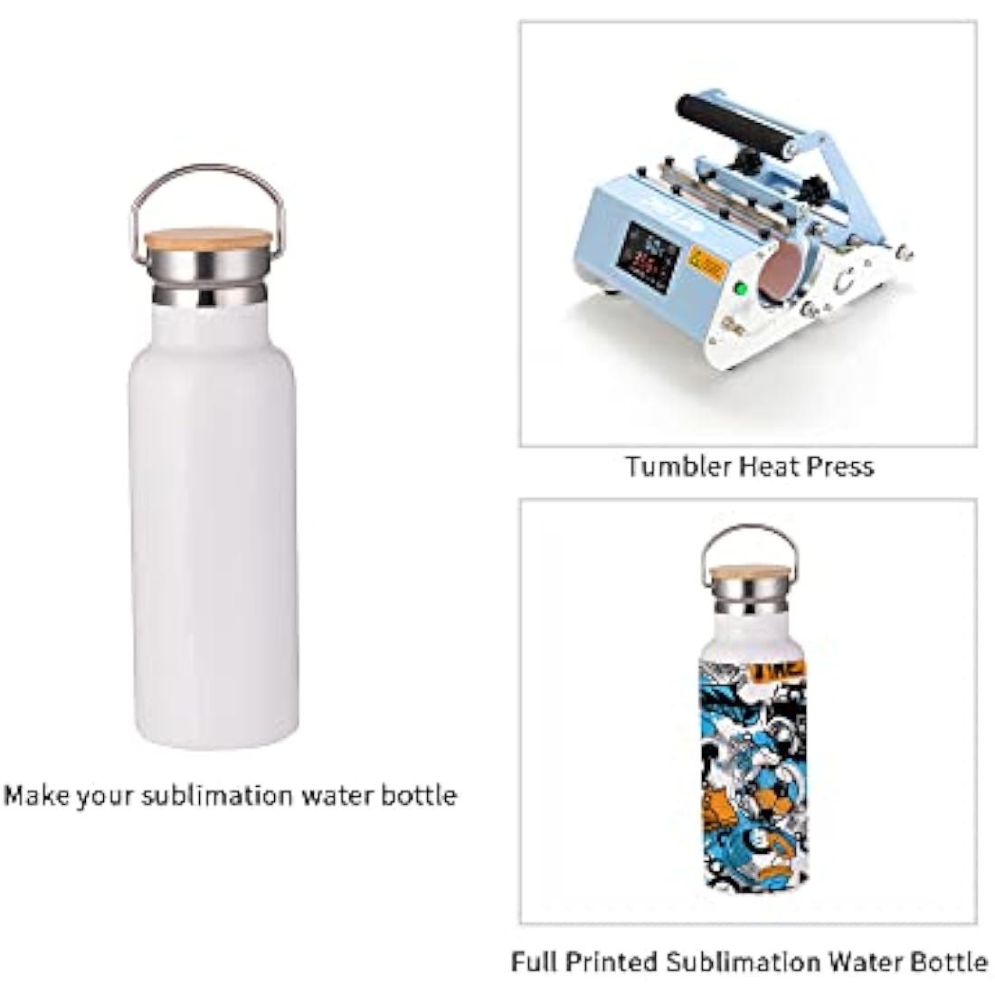 PYD Life Sublimation Water Bottle Blanks White 17 OZ Stainless Steel Sports Bottle Vacuum Flask with Bamboo Lid for Tumbler Heat Press Sublimation Print 4 Pack