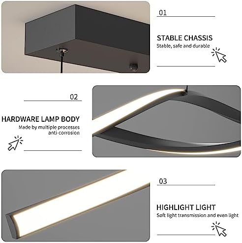 Mikeru 120CM Wave Pendant Light, Black Creative LED Dining Lights 3000/4500/6000K Dimmable 10% to 100% Pool Table Lighting Adjustable Kitchen Island Lamp for Living Room, Bedroom