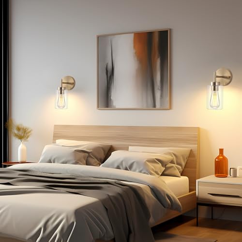 QAREHL Gold Wall Lights, Antique Brass Wall Lights with Glass Shade Vintage Bathroom Wall Light Fixture for Living Room, Bedroom, Hallway, Porch, 1