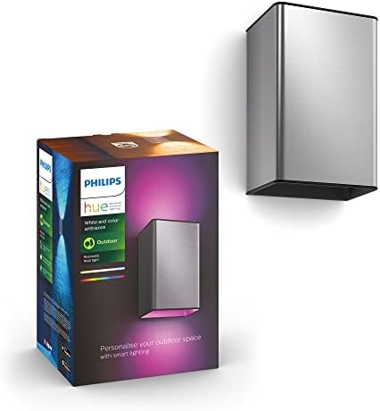 Philips Hue Resonate White and Colour Ambiance LED Smart Outdoor Wall Light for Garden and Patio. [INOX] Compatible with Alexa, Google Assistant and Apple HomeKit