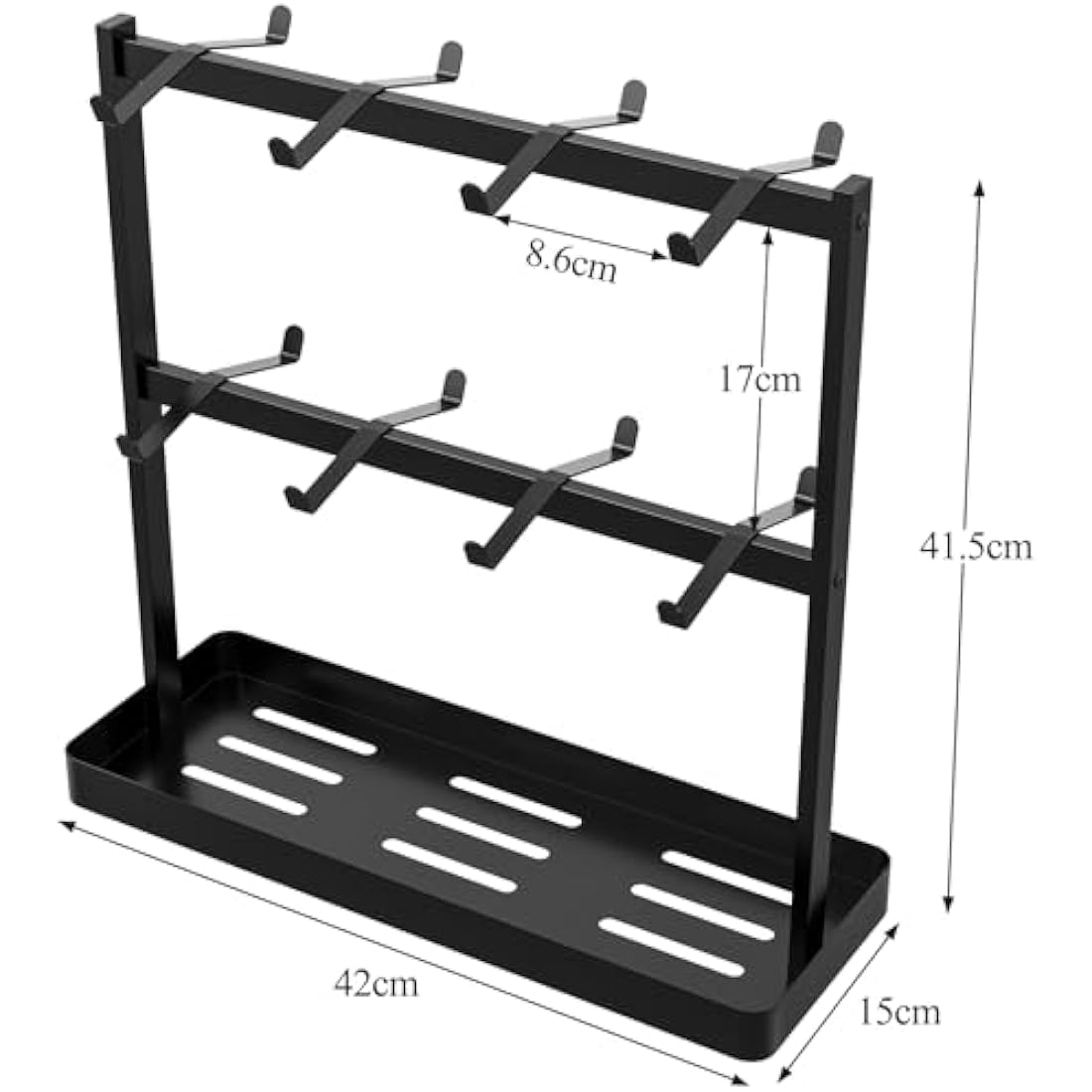 YUMORE Coffee Mug Holder Stand,16 Cup Hooks Countertop Mug Tree Holder Rack with Storage Base 2 Tier Counter Cups Mugs Display Storage Organizer for Kitchen Tea Coffee Bar, Black, Metal