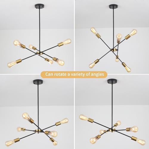 QAREHL Chandeliers Ceiling Lights, 6 Arm Sputnik Ceiling Light for Living Room Modern Black Pendant Light, Sputnik Chandelier for Bedroom, Dining Room, Kitchen, Hallway, E27 Socket