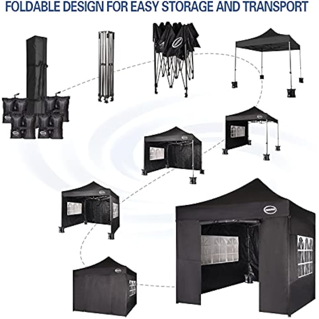 MAXIMUS HEAVY DUTY POP UP GAZEBO 3m x 3m COMMERCIAL MARKET STALL WITH 4 WEIGHT BAGS (4 Walls, Black)