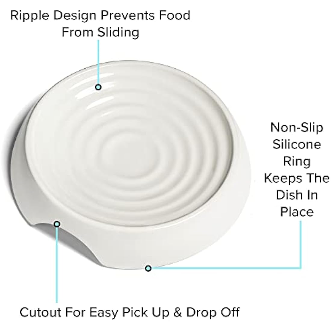 CatGuru Cat Bowls, Whisker Stress Free Cat Food Bowl, Reliefs Whisker Fatigue, Wide Cat Bowl, Non Slip Cat Food Bowls, Shallow Cat Dish, Cat Feeding & Watering Supplies (Set of 2, Ceramic, White)